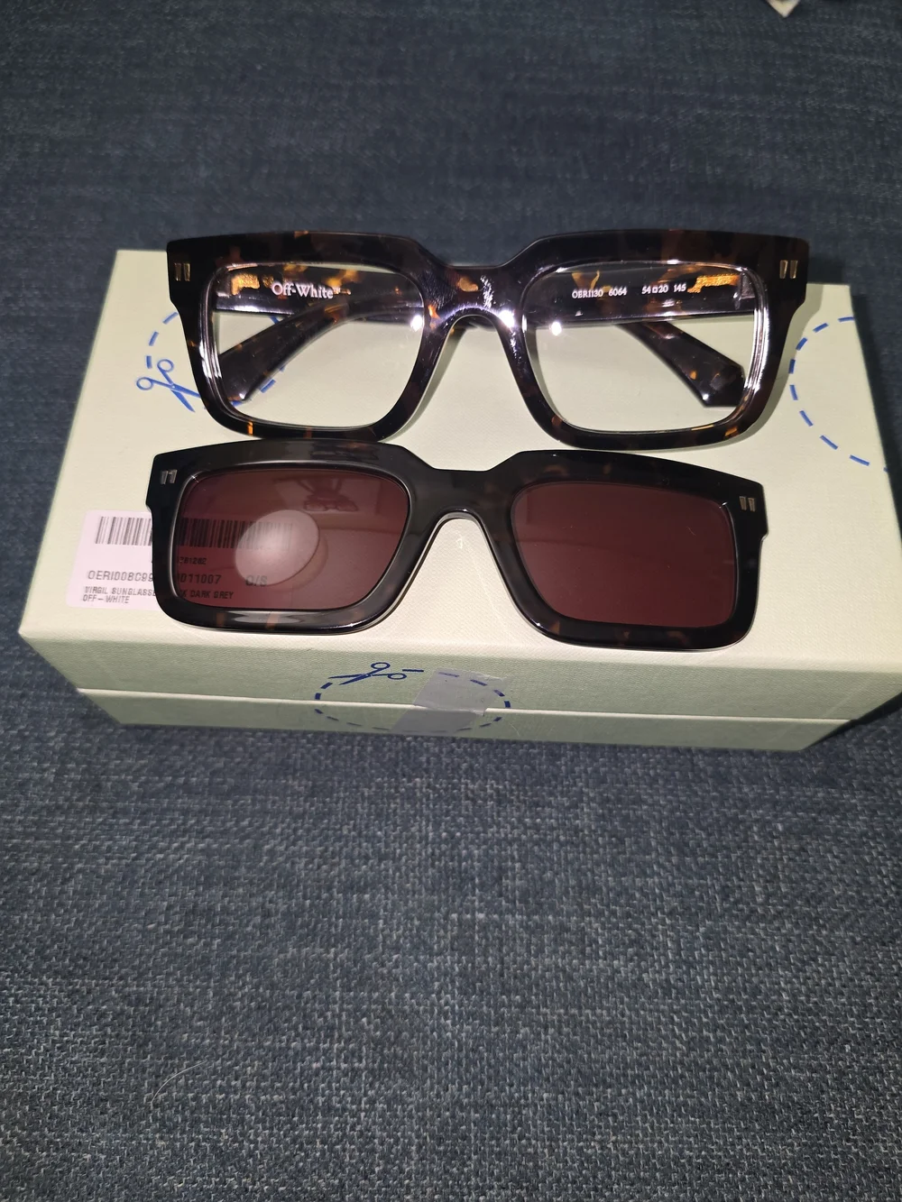 Off-White Black Rectangular Sunglasses with Dark Brown Lenses